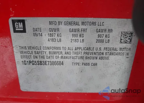 2014 Chevrolet Cruze Ltz z USA, uszkodzony, nr VIN 1G1PG5SB3E7386684